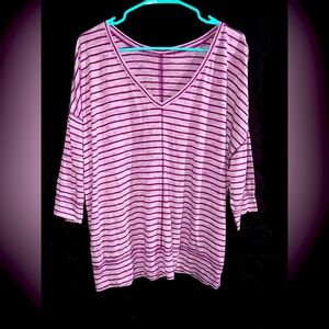 Striped V-Neck Women's Top - Pink